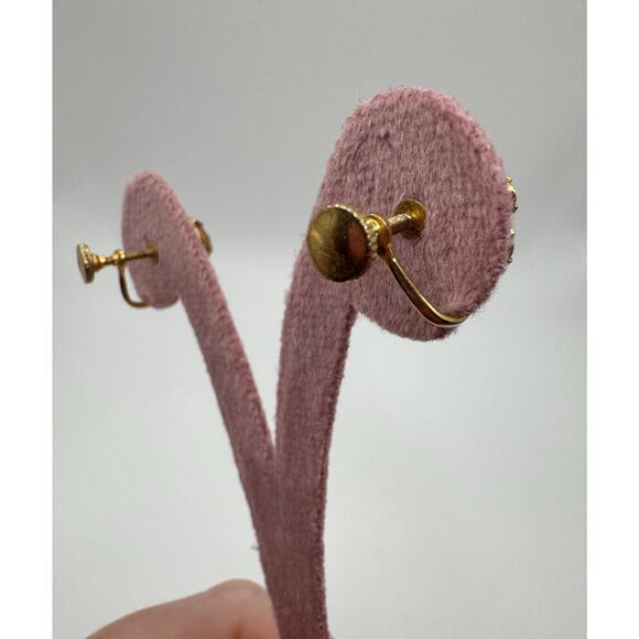 Vintage Citrine Rhinestone Cluster Earrings – Mid-Century Sparkle Screw backs - Picture 2 of 2